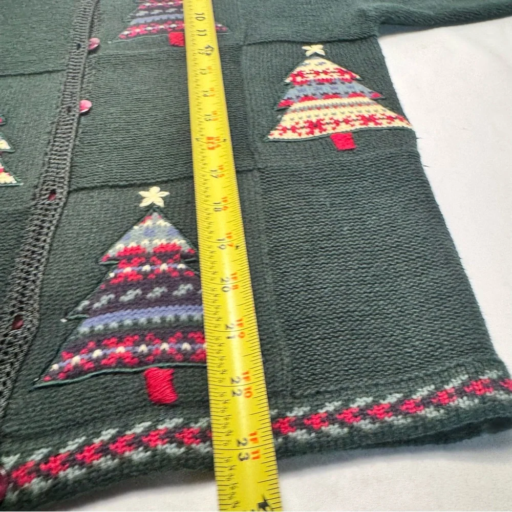 Christopher Banks Cardigan Sweater Green Christmas Embroidered HolidaySz Small‎